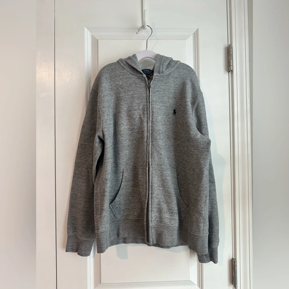 Polo Ralph Lauren Boys Gray Cotton Blend Fleece Zip Up Hoodie (Sz L/14-16)